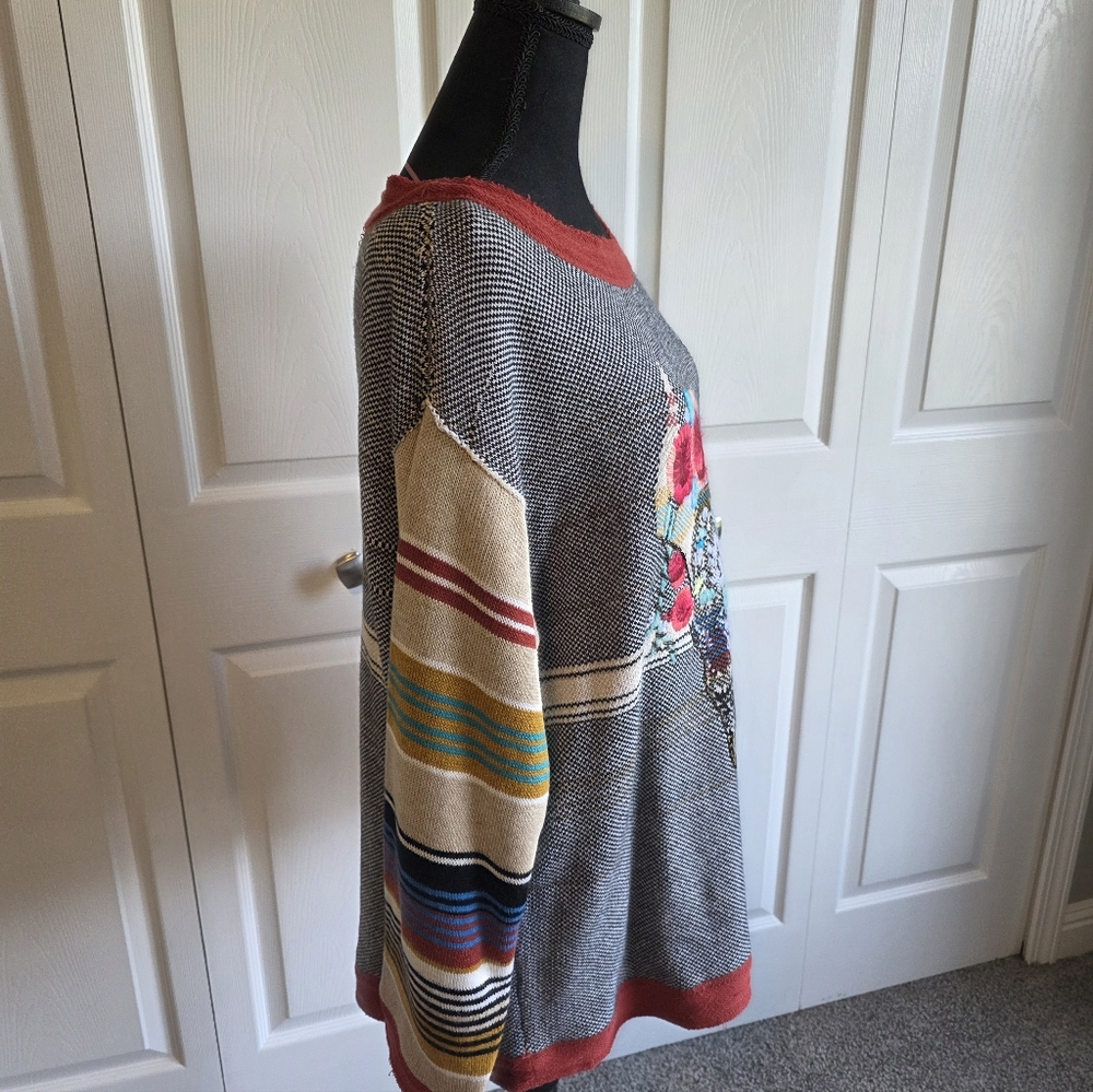 Free People Multicolor Striped Sweater with Embroidered Skull - Picture 6 of 9